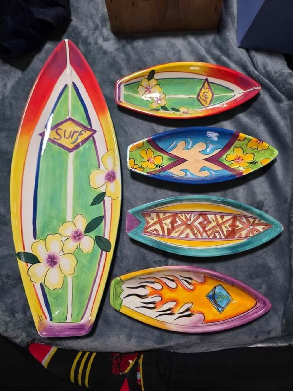 Clay Art Surfs Up surfboard serving dish set of 5